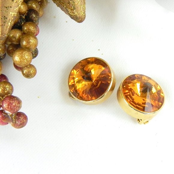 Citrine Italian Earrings | Vintage Large Orange Gemstone Earrings - Picture 7 of 9